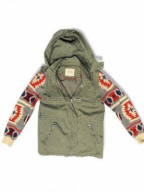 Thread & Supply Hooded Utility Jacket Women’s S Army Green Aztec Military Boho